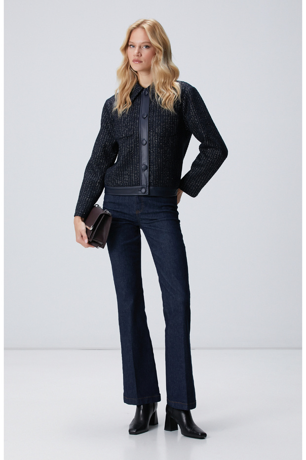 Lacivert Kısa Tweed Ceket - 3