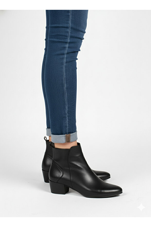 Genuine Leather 5 cm Heeled, Classic Boots with Leather Covered Heel
