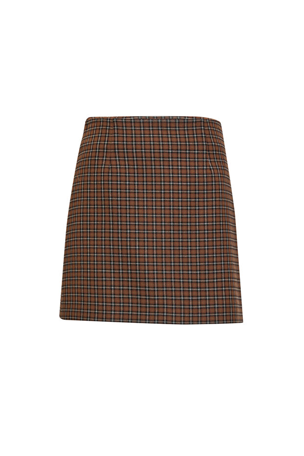 Square Patterned Beltless Mini Multi-Colored Skirt - 4