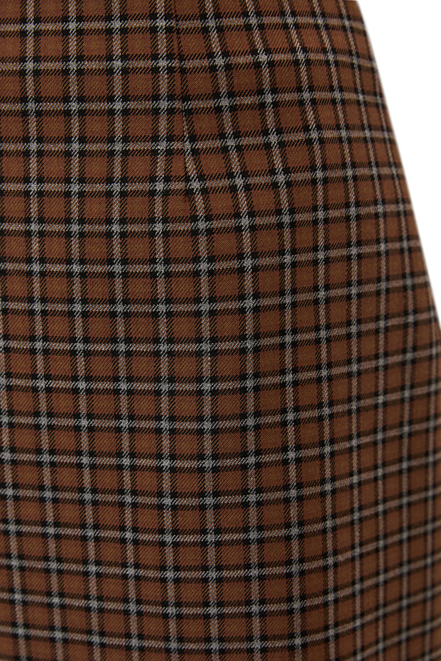 Square Patterned Beltless Mini Multi-Colored Skirt - 7