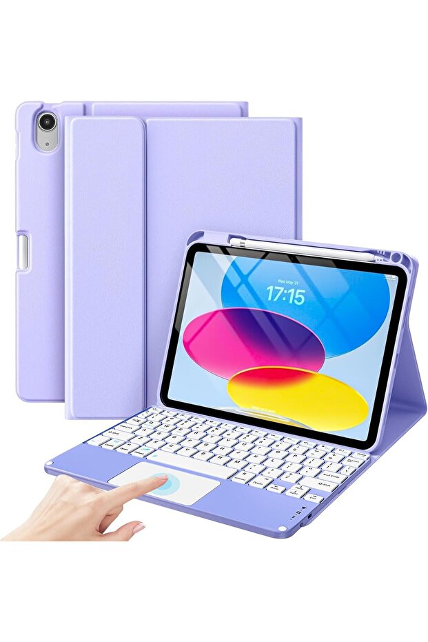 for iPad 11th/10th Gen Keyboard Case with Detachable Wireless Keyboard & Trackpad - Purple