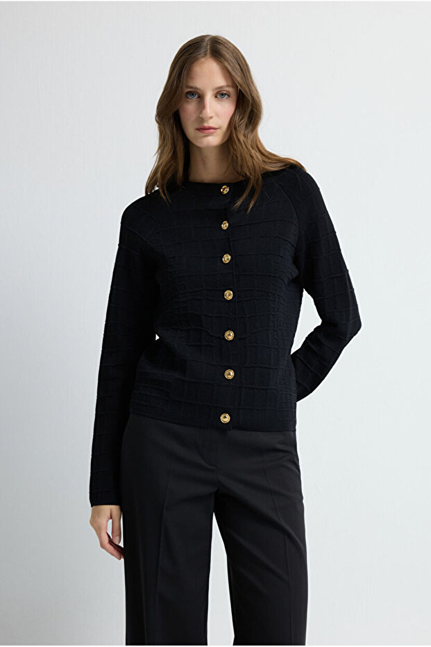 Dik Yaka Triko Hırka - 4