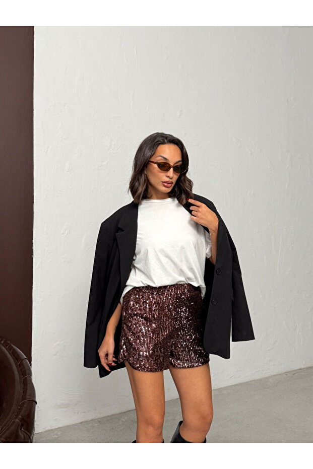 Kadın Işıltılı Payetli Şort - 1