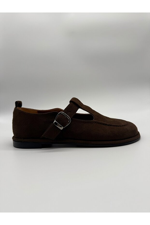 Alina Brown Loafer with Adjustable Strap and Buckle Detail