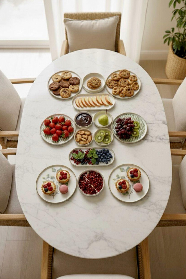 طقم تقديم الإفطار من السيراميك القابل للتكديس من غوز ييرف، 14 قطعة - 2