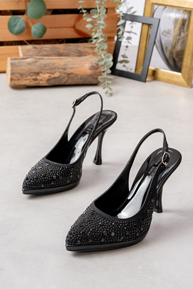 Satin Stone Pointed Toe Women's Thin Heeled Platform Evening Dress Shoes