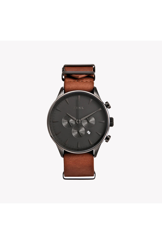 Men's Stainless Steel Black Watch, Brown Leather | ZK127G2LS-22
