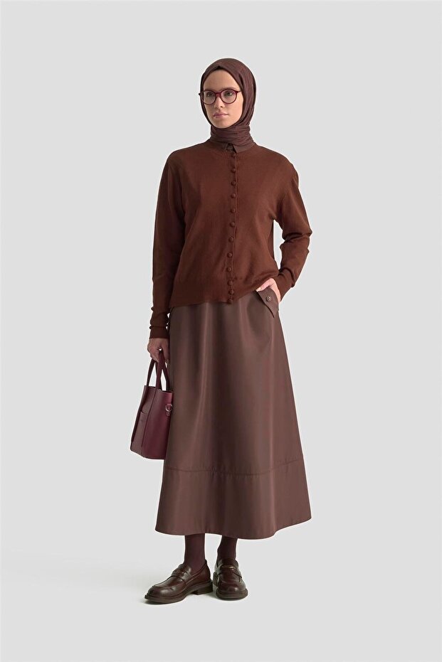 Button Detailed Basic Cardigan 25Kd7012 Brown - 2