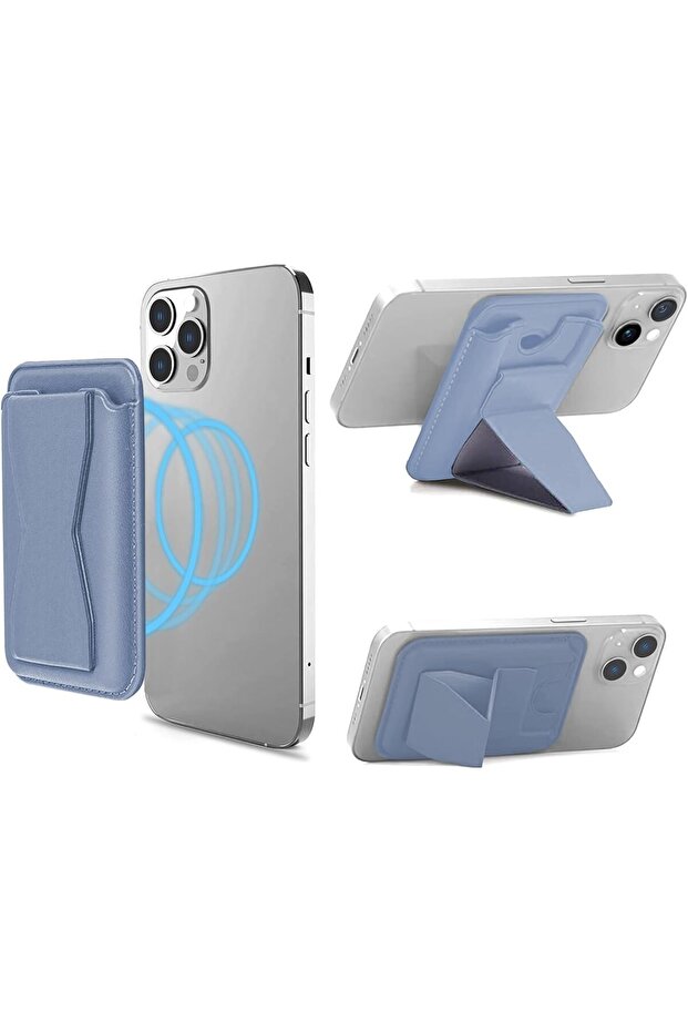 MagSafe Leather Card Holder Wallet with Magnetic Stand (Sky Blue)