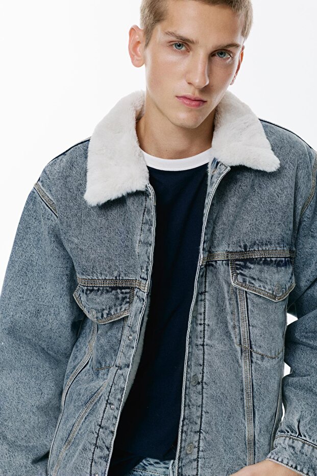 Suni Kürk Yakalı Kot Ceket - 6