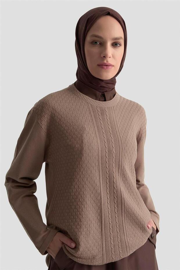 Patterned Sweater 25Kd7008 Mink - 3