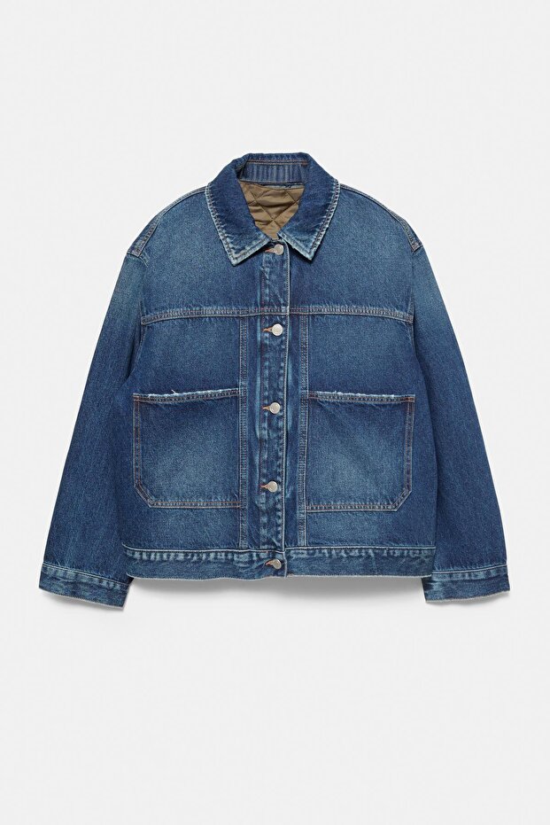 İçi dolgulu denim ceket - 6