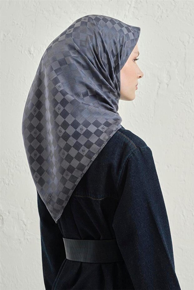 Jacquard Silk Cotton Checker Scarf 26 19