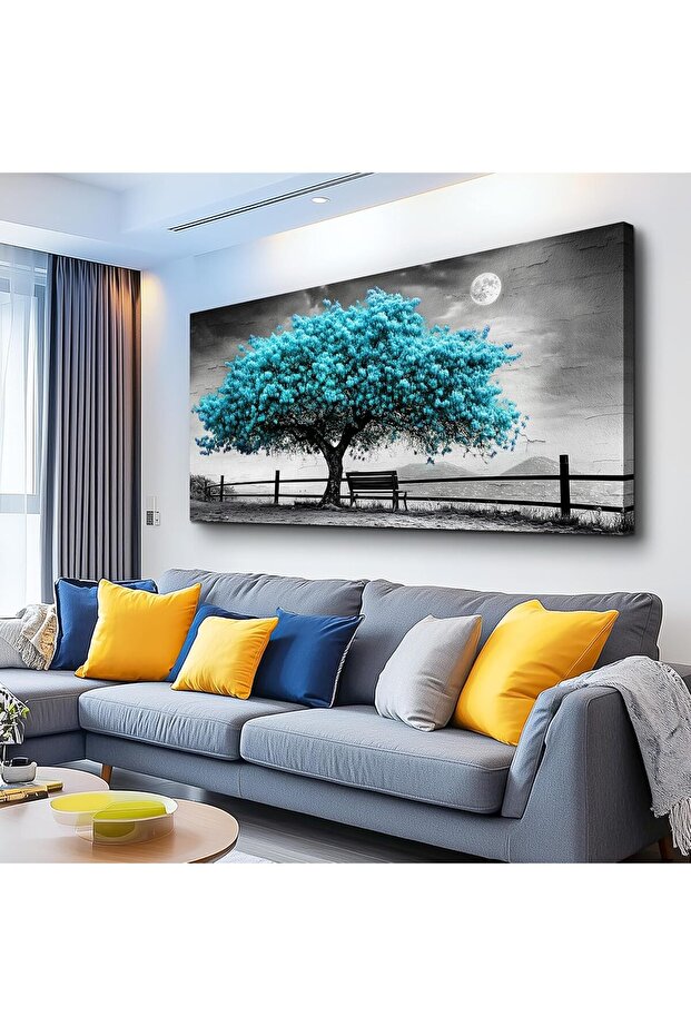 Blue Tree Framed Canvas Wall Art (50x100 cm) – Modern Landscape Painting