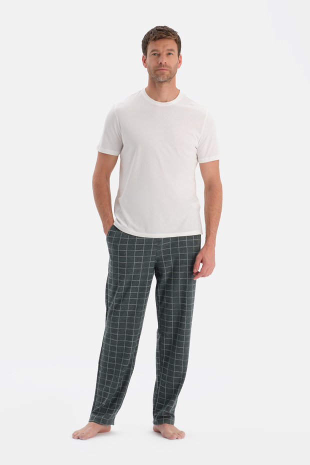 Yeşil Ekoseli Örme Pantolon - 4