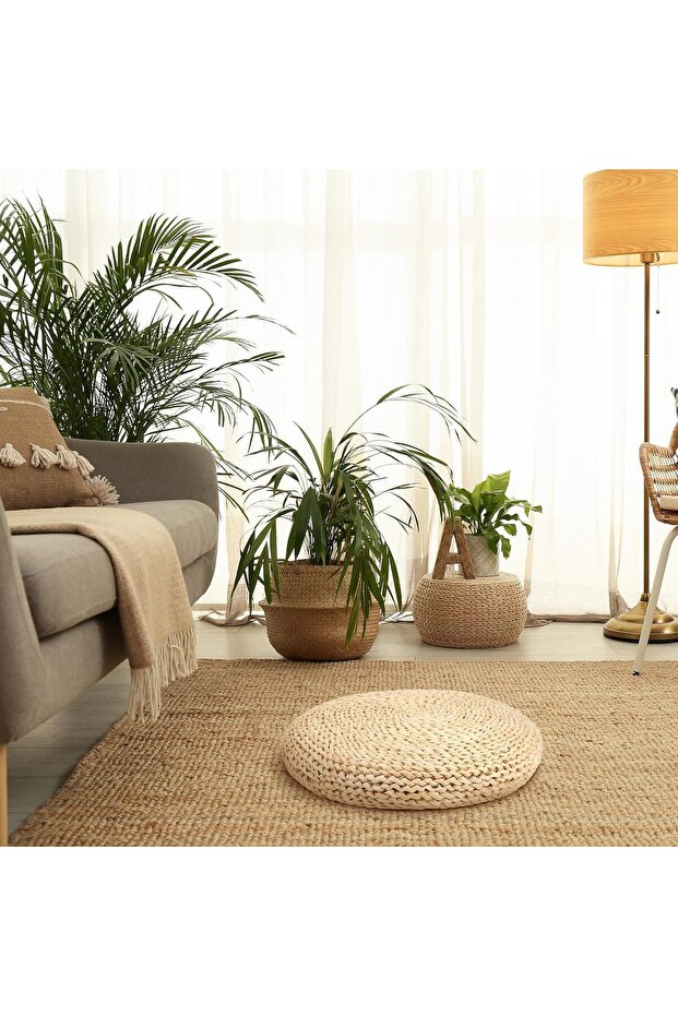 OneDcor Boho Round Floor Cushion – Natural Woven Tatami Seat Pillow, 40 cm