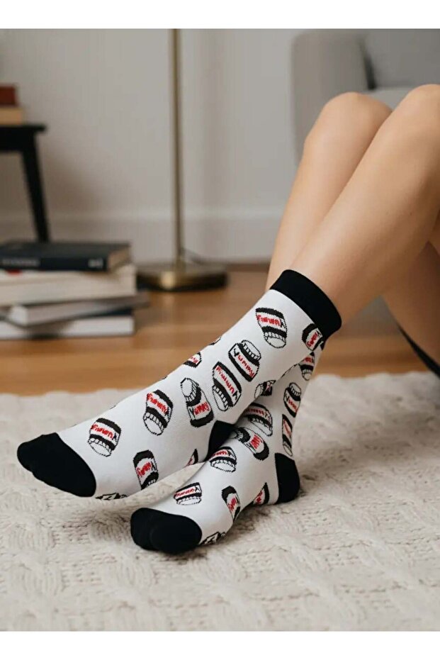 White Yummy Patterned Socks (Suitable for Size 36-44) - 1