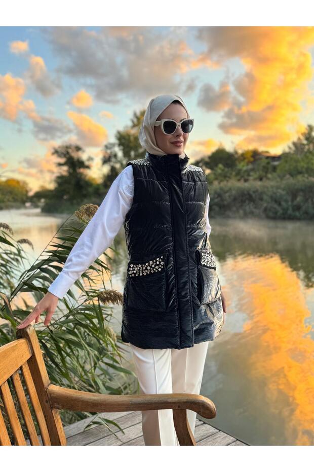 PUL NAKIŞLI TAŞLI YELEK - 4