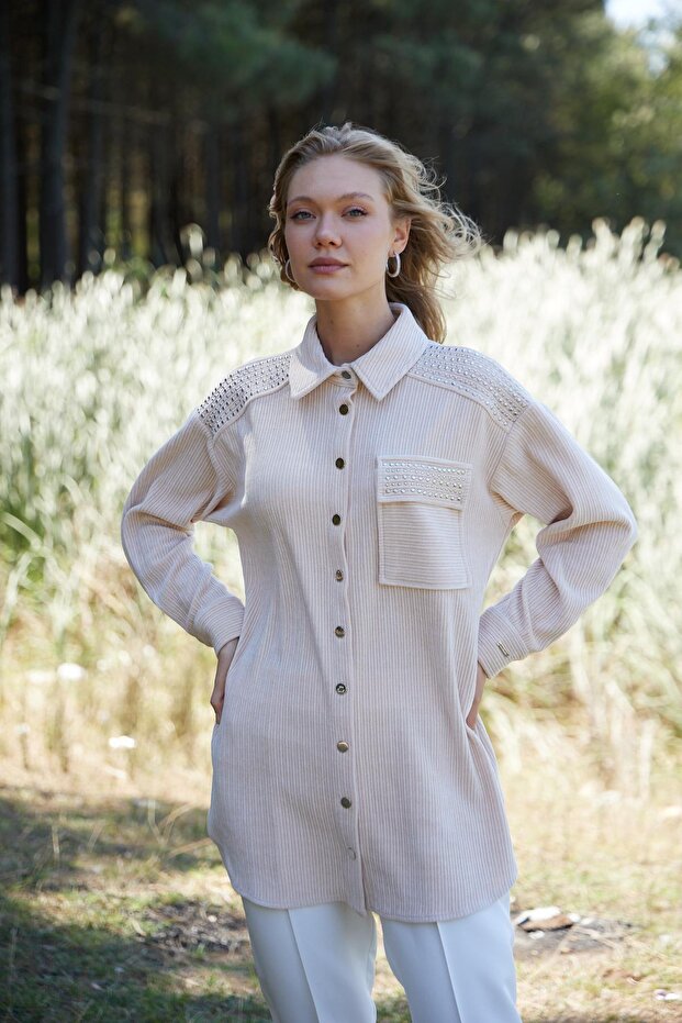 METAL AKSESUARLI KADİFE GÖMLEK - 1