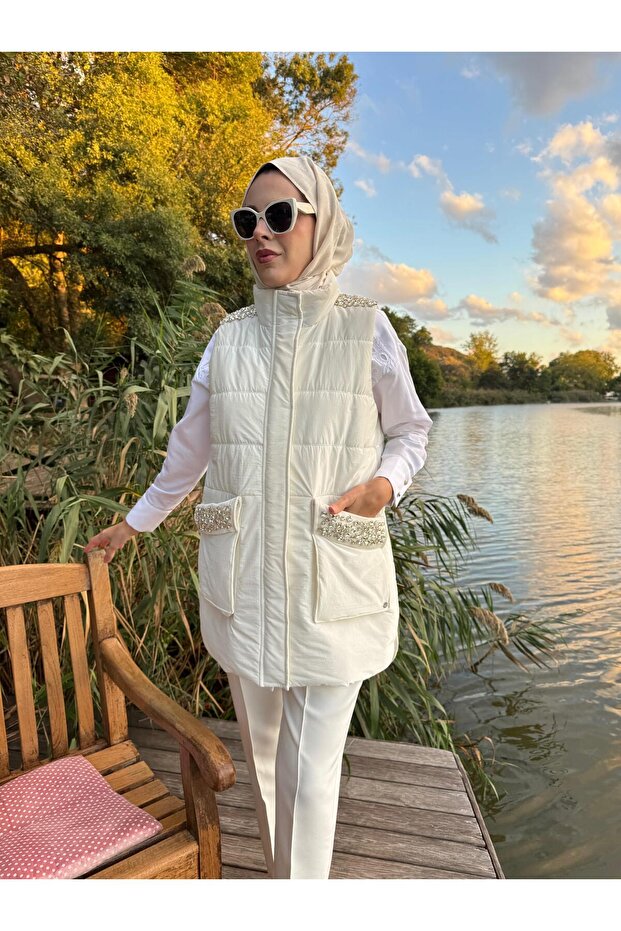 PUL NAKIŞLI TAŞLI YELEK - 8