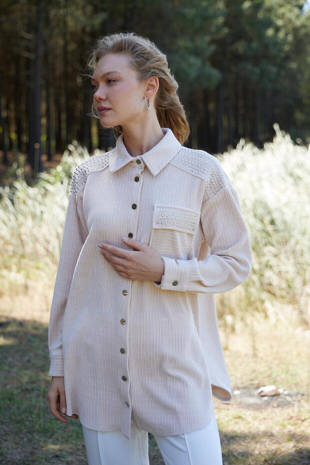 METAL AKSESUARLI KADİFE GÖMLEK - 5