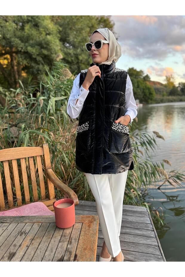 PUL NAKIŞLI TAŞLI YELEK - 1