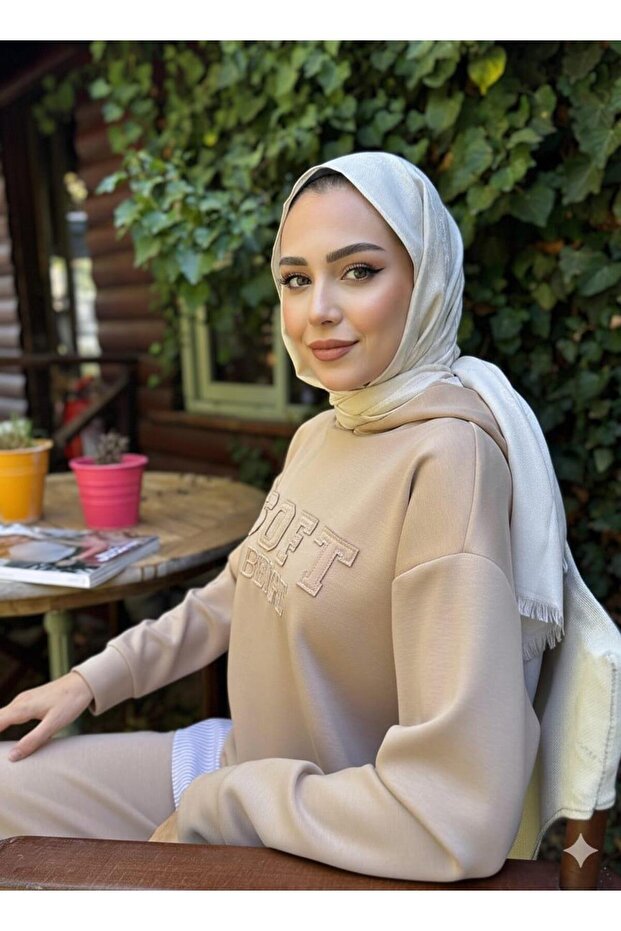 APLİKE NAKIŞLI KAPÜŞONLU MODAL TAKIM - 2