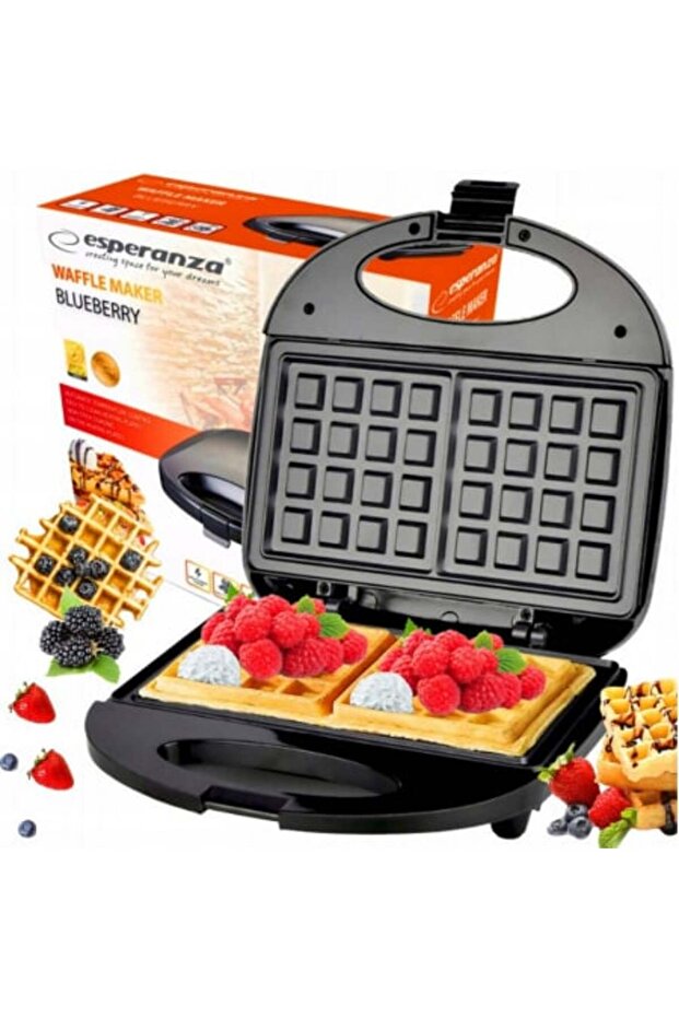 Raspberry waffle maker with insulated handle and casing, easy to clean, non-slip feet - 3