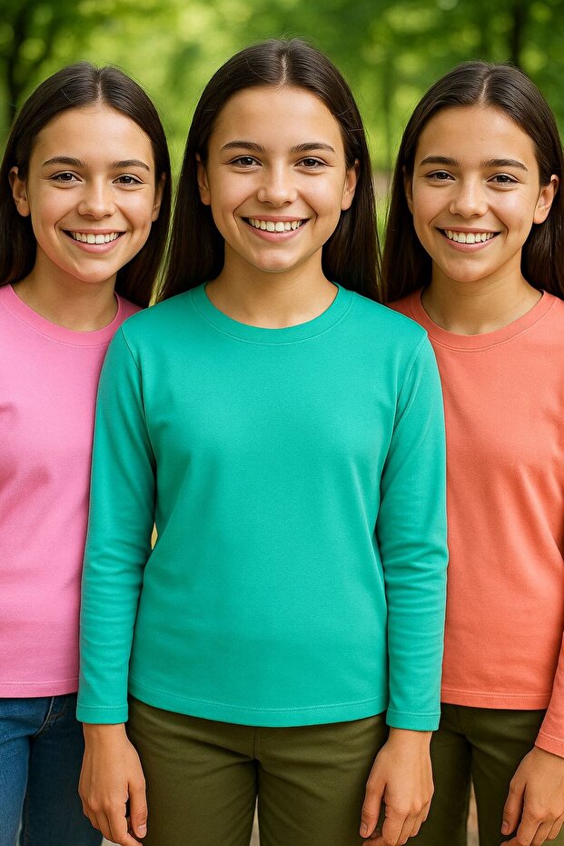 Uzunkolbasic Transitional Girls' and Boys' Long Sleeve T-Shirt Badi 3 Pieces Pink Turquoise Yavruağzı