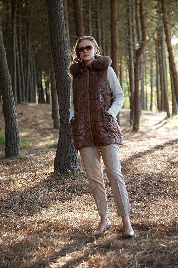 CEBİ TAŞLI KÜRKLÜ KAPİTONE YELEK - 4