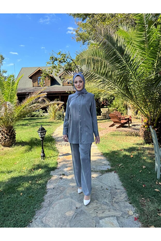 YAKA DETAYLI TAŞLANMIŞ İPEK TAKIM - 4