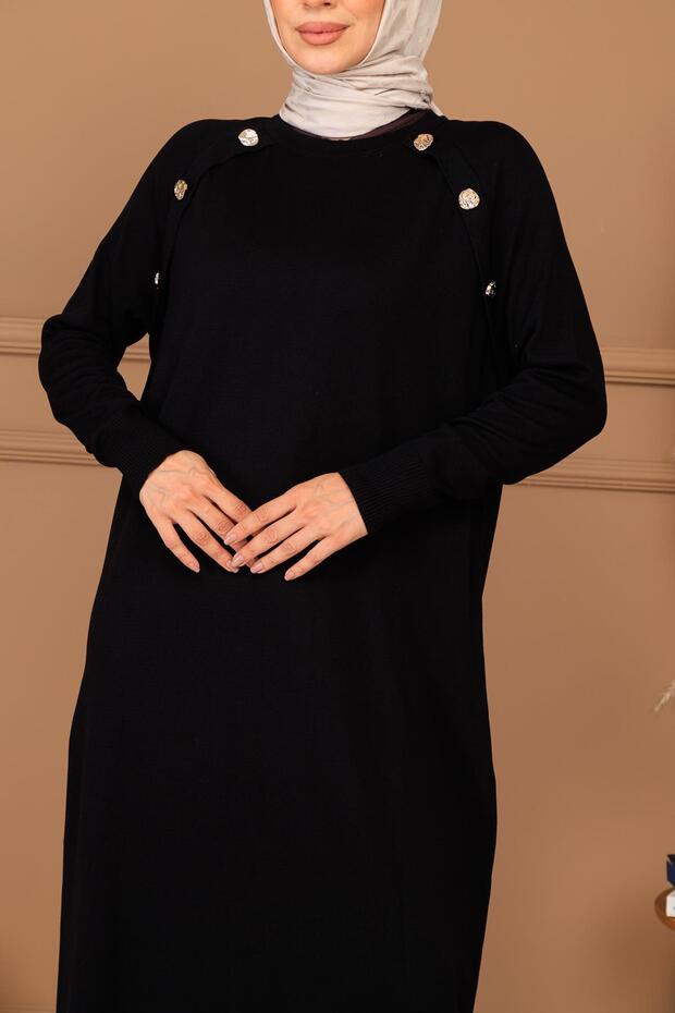 DÜĞMELİ TRİKO ELBİSE - 8