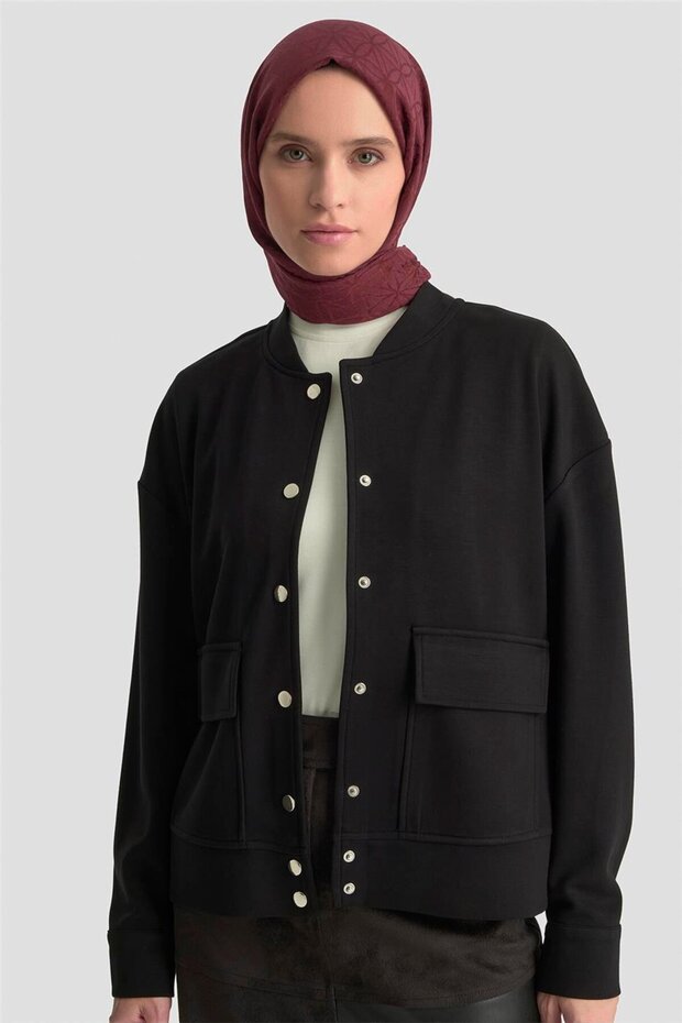 Zımbalı Örme Ceket 25KD4032 Siyah - 3