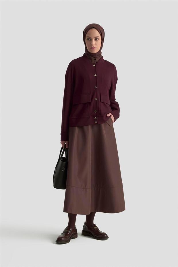 Zımbalı Örme Ceket 25KD4032 Mürdüm - 3