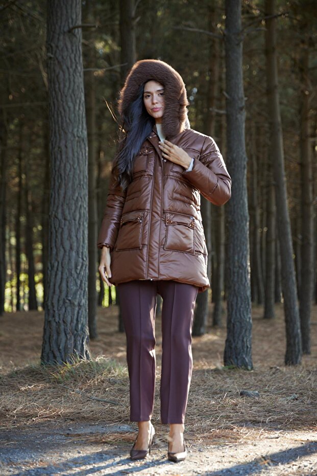 TAŞ İŞLEMELİ KÜRKLÜ ŞİŞME MONT - 3