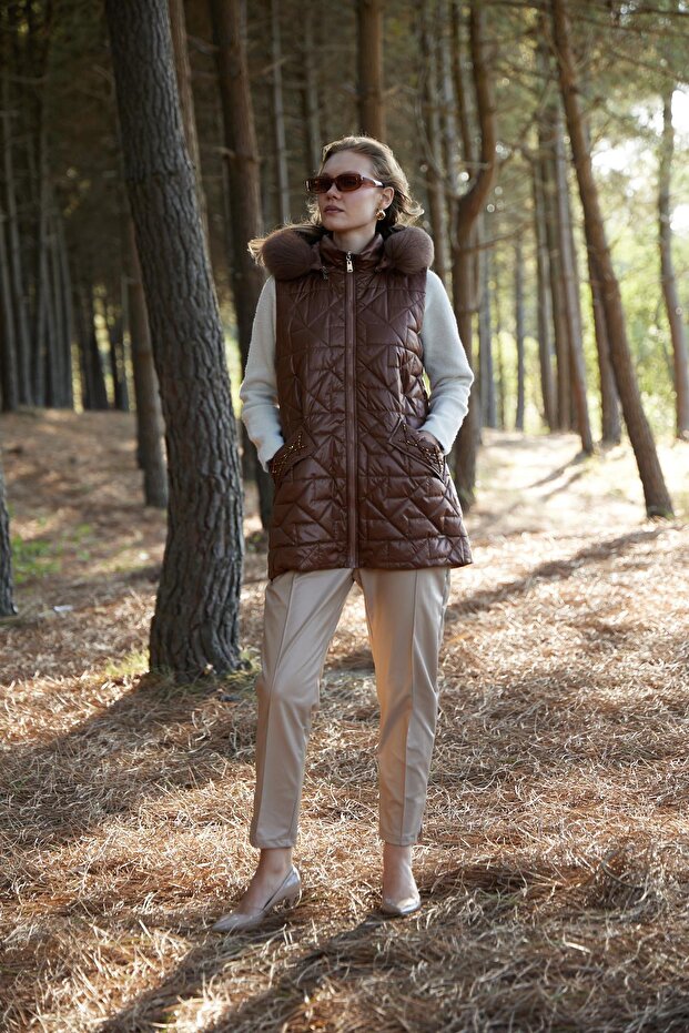 CEBİ TAŞLI KÜRKLÜ KAPİTONE YELEK - 5