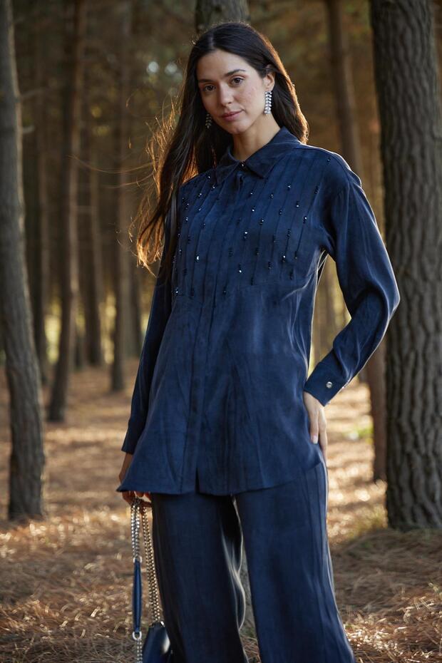 NERVÜR DETAYLI TAŞ İŞLEMELİ TAKIM - 4