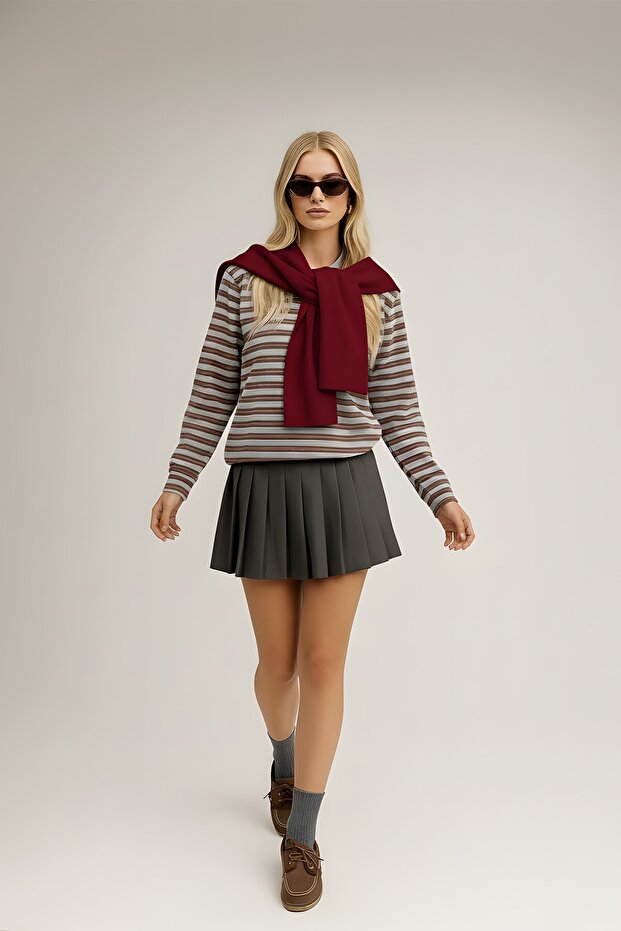 Kare Parçalı Atkı Cherry - 4