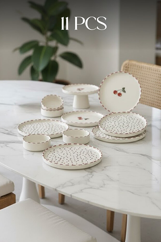 Cherry Stackable Kahvaltı Takımı - Kirazlı Kahvaltılık Sunum Tabağı - 1