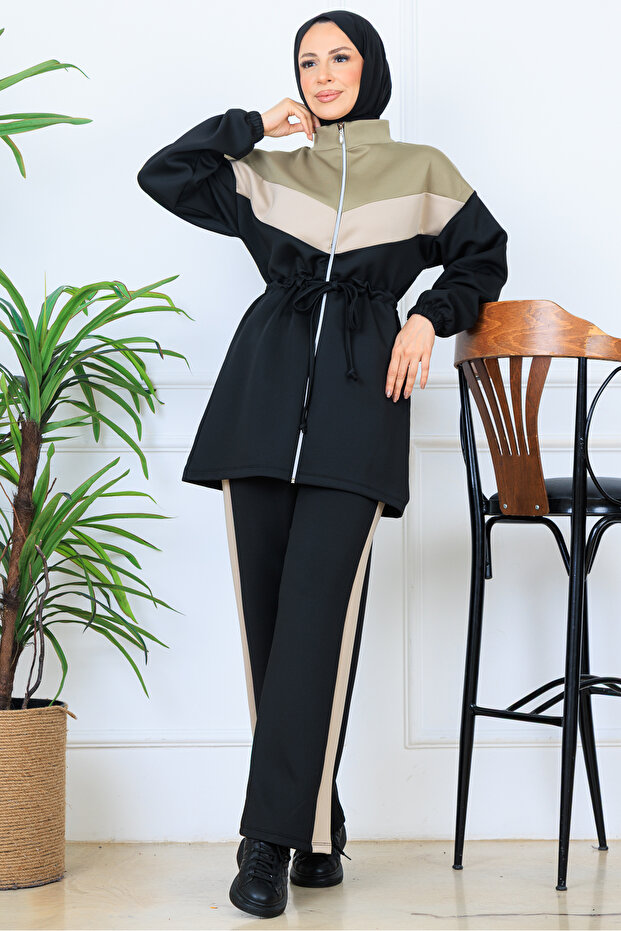 Scuba Suit with Drawstring Waist Belt N5349 Black