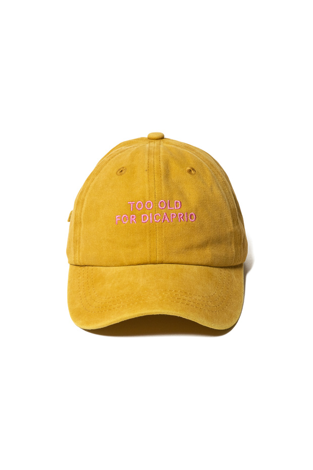 Embroidered Yellow Hat Too Old for Dicaprio Cotton Hat with Washable Fabric and Pink Text Embroidery