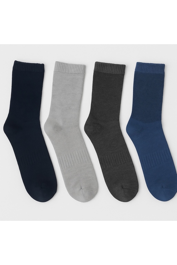 Set of 4 Mixed-Color Men's Cotton, Non-Constricting, Elastic-Top, Diabetic, Breathable, All-Season Socks, Sizes 40-44 - Technical
