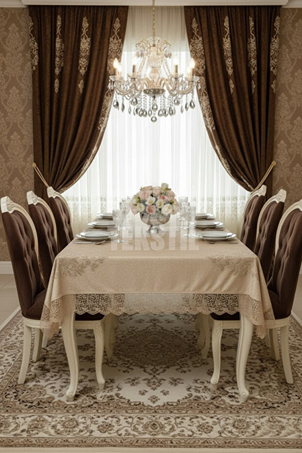 Velvet Single Tablecloth 160x220cm | Lacy Dining Table Cover 160x220cm Single Table