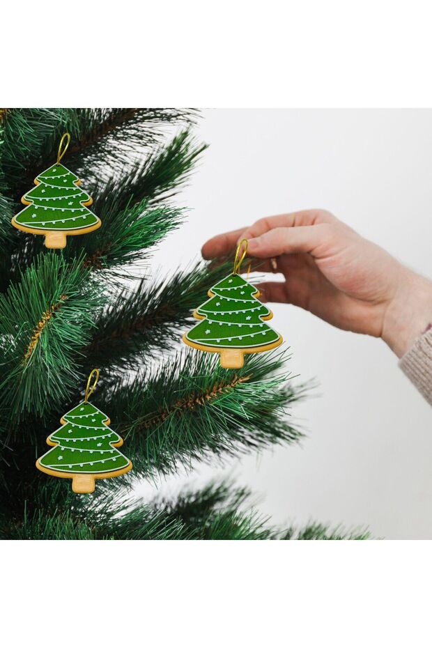 Christmas Tree - Cream - Green - Pine Tree Ornament 3-Piece