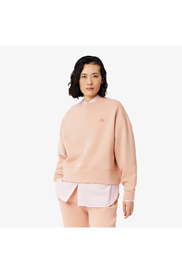 Kadın Oversize Fit Bisiklet Yaka Açık Kahverengi Sweatshirt - 1