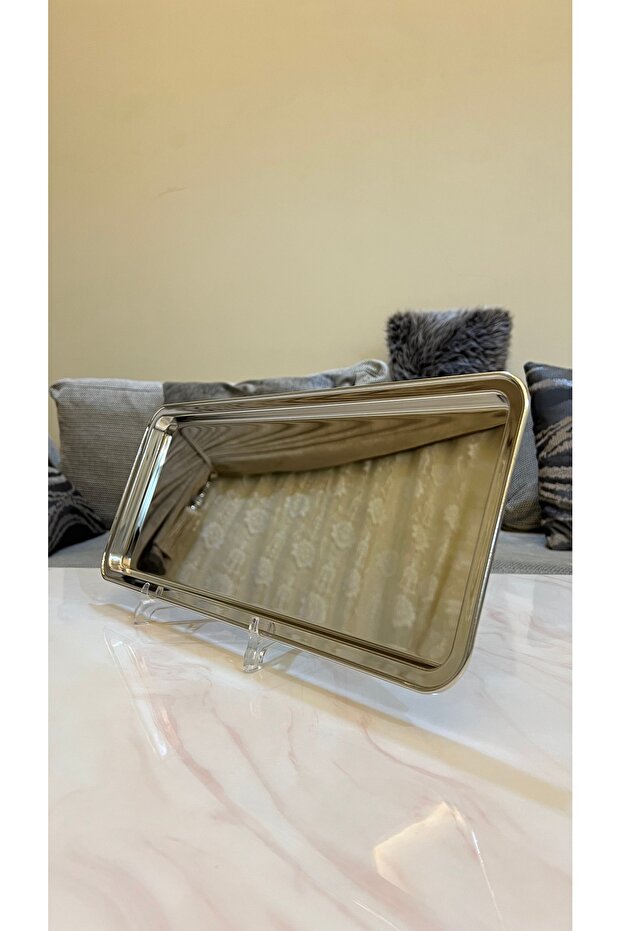 صواني تقديم مستطيل مفرد 4 مقاسات فضي نيكل - 1