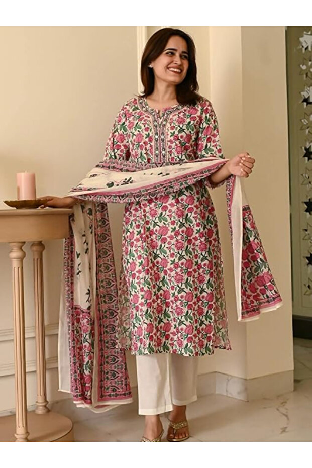 Off-White Viscose Cotton Salwar Kameez Dupatta - ALV2005 | Off-White