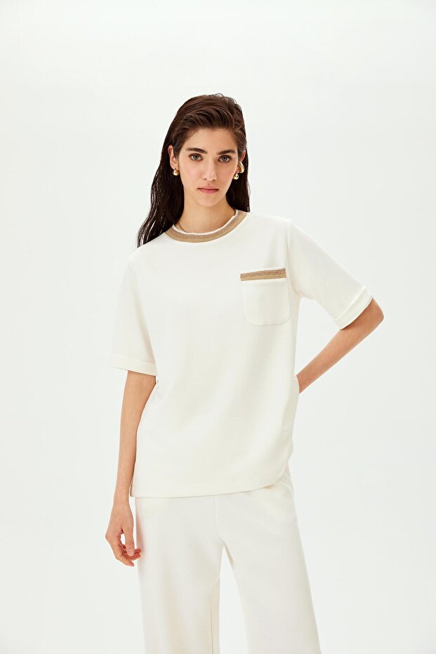 Ribbed Detailed Crew Neck Regular Knitted T-Shirt