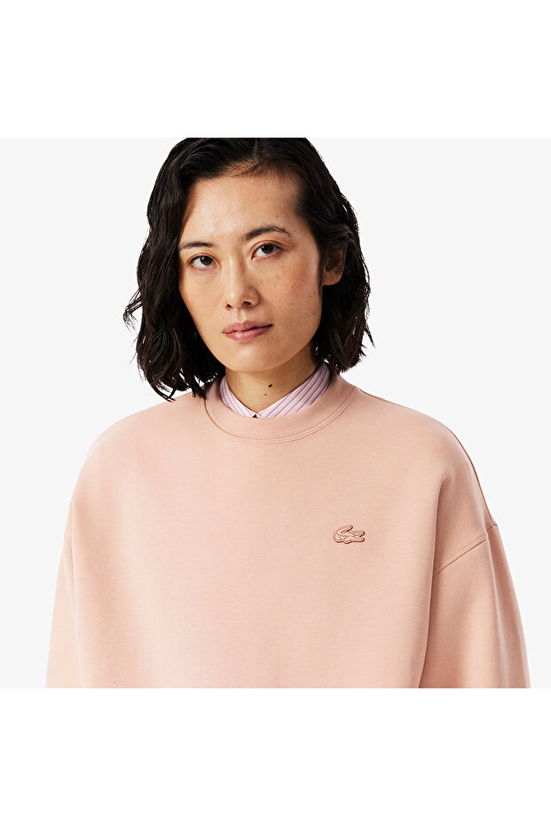Kadın Oversize Fit Bisiklet Yaka Açık Kahverengi Sweatshirt - 2