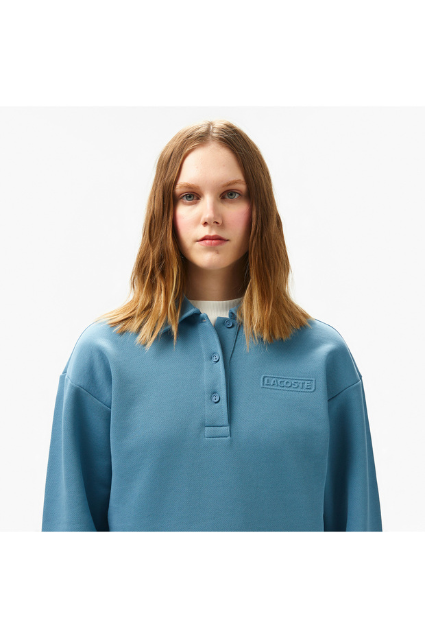 Kadın Relaxed Fit Polo Yaka Mavi Sweatshirt - 2